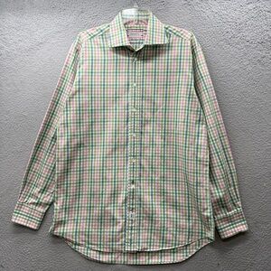 EMMETT London Button Up Shirt Men’s 16.5 /42 Green Blue Check Plaid Long Sleeve